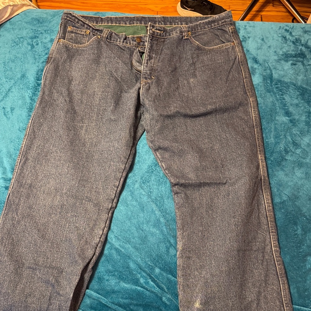 Men's Fleece Lined Blue Denim Straight Jeans